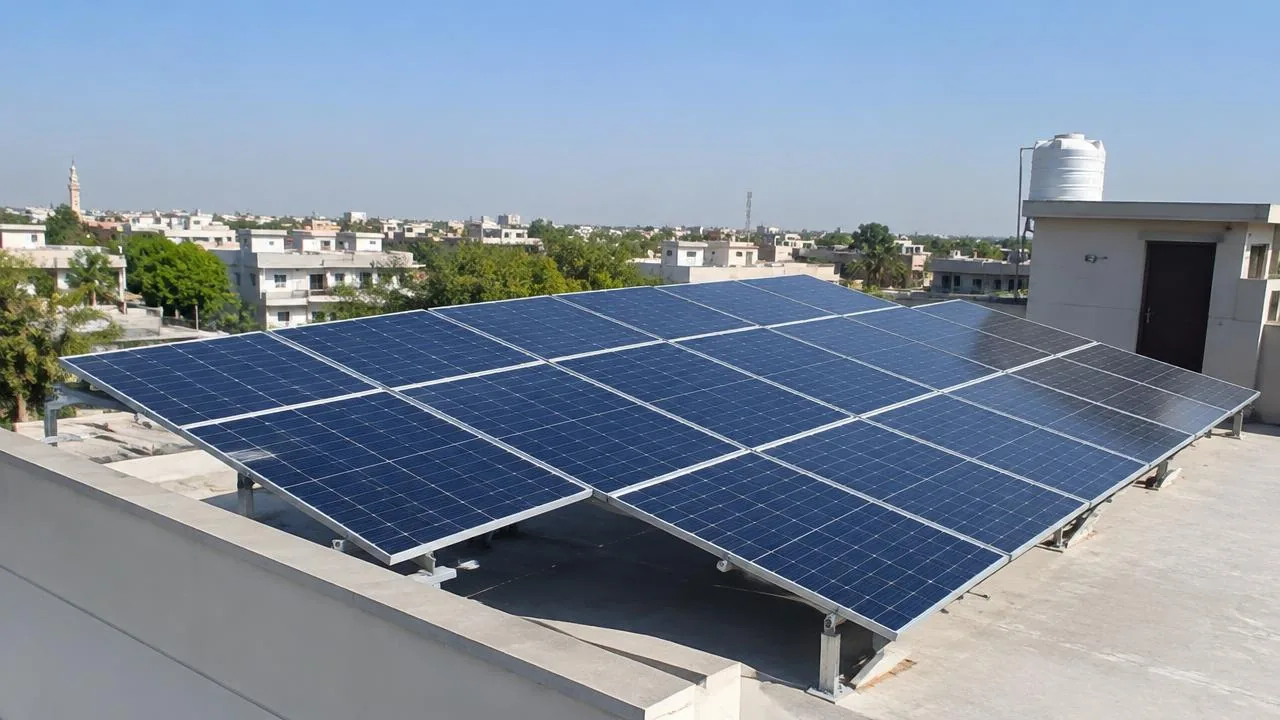 Rooftop solar panels installed on a house roof